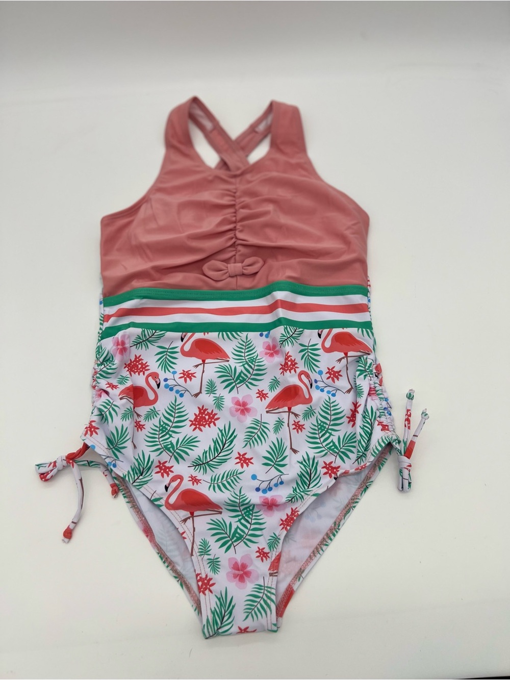Gil’s Pink Swimsuits Floral Flamingo Bow Years 12/13 Sz XL